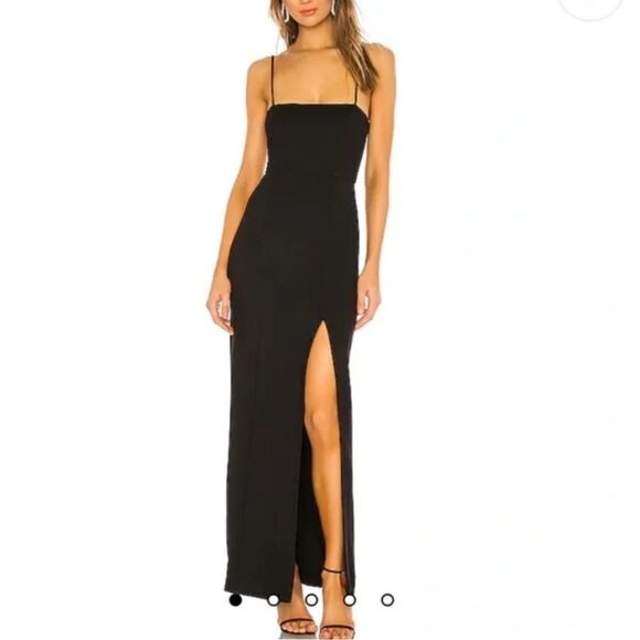 NWT NBD Eileen Gown in Black Revolve Small LBD Slit Stretch - Picture 1 of 15